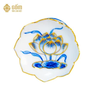 góc trước của chân nến men chàm kim vẽ vàng 24K