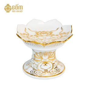 Chân nến thờ men bạch ngọc vẽ vàng 24K