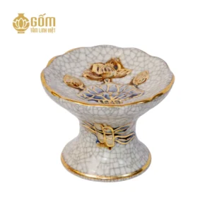 mẫu Chân nến thờ men rạn vẽ vàng họa tiết hoa sen Bát Tràng chính hãng