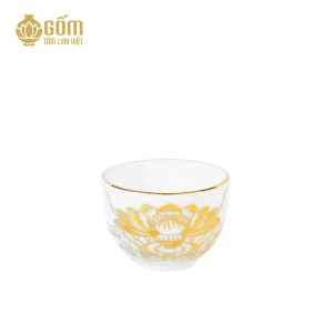 hình anh chén trà thờ men bạch ngọc vẽ vàng 24K