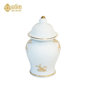 hình ảnh mặt sau của Chóe thờ men bạch ngọc vẽ vàng 24K