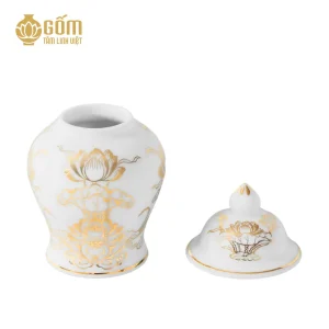 Chóe thờ men bạch ngọc vẽ vàng 24K mở nắp