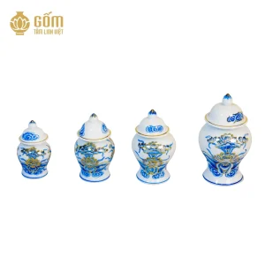 bộ 5 Chóe thờ men chàm kim vẽ vàng 24K