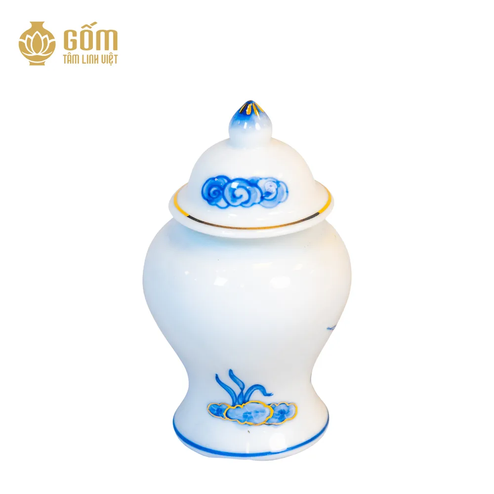 mặt sau mẫu Chóe thờ men chàm kim vẽ vàng 24K chính hãng