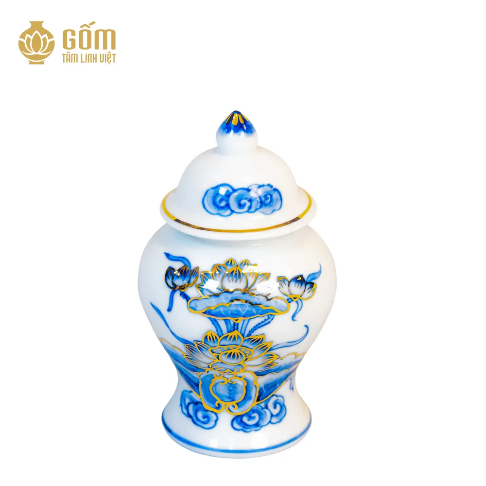 mẫu Chóe thờ men chàm kim vẽ vàng 24K chính hãng