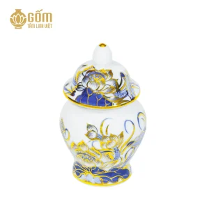 Hình ảnh Chóe thờ men lam vẽ vàng Bát Tràng chính hãng