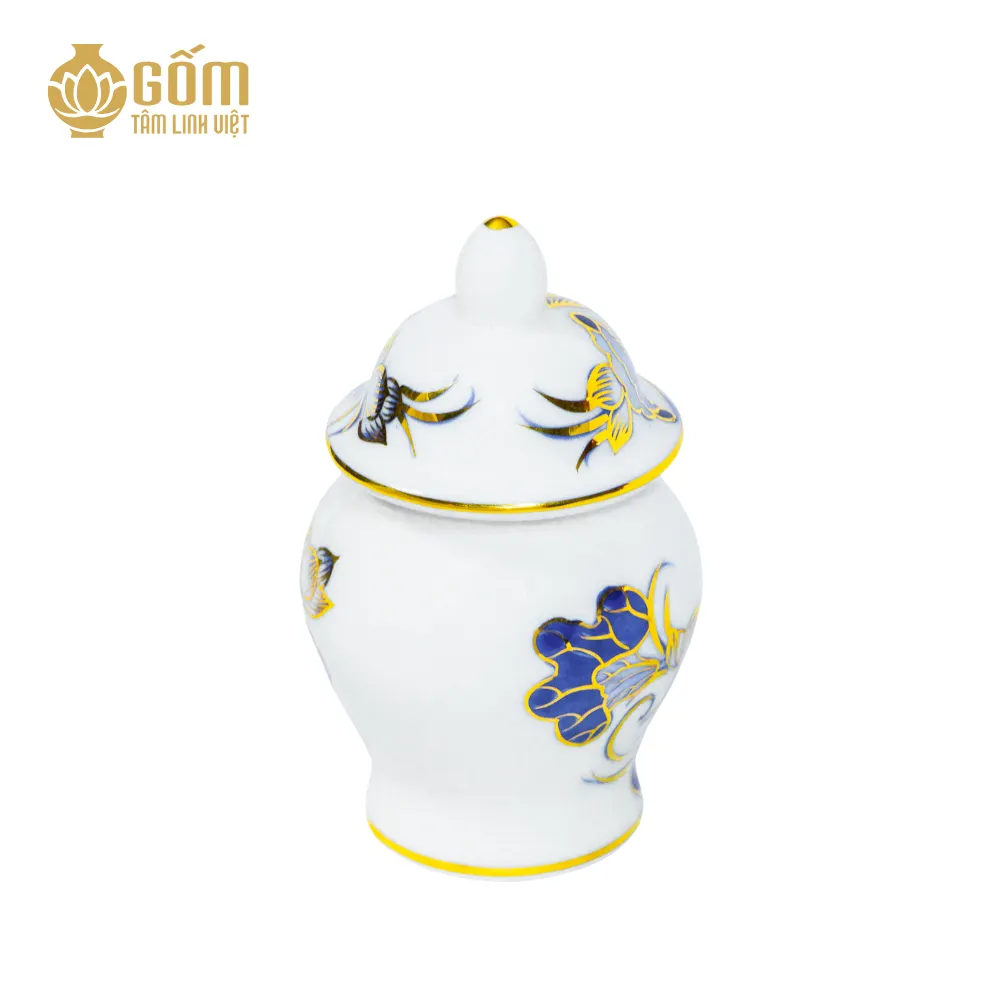 Hình ảnh Chóe thờ men lam vẽ vàng Bát Tràng