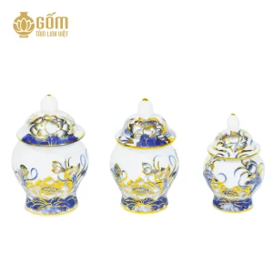 Hình ảnh Chóe thờ men lam vẽ vàng Bát Tràng