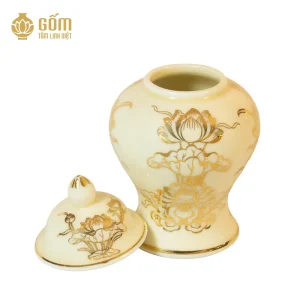 Chóe thờ men ngọc trai vẽ vàng 24K mở nắp