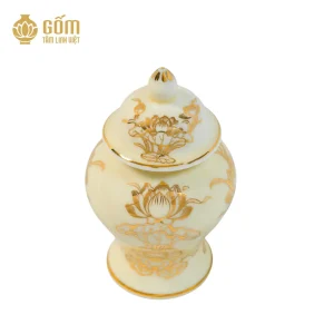 góc từ trên của Chóe thờ men ngọc trai vẽ vàng 24K