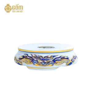 Hình ảnh Đế bát hương men lam vẽ vàng họa tiết rồng