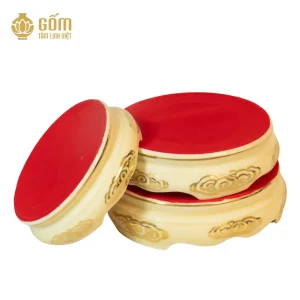 3 chân đế bát hương men ngọc trai vẽ vàng 24K