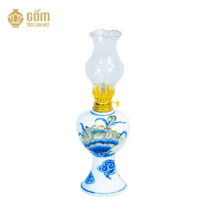 Đèn dầu thờ men chàm kim vẽ vàng 24K
