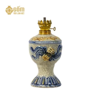 Đèn dầu thờ men rạn Bát Tràng họa tiết cuốn thư