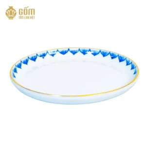 Đĩa trà thờ chén men chàm kim vẽ vàng 24K