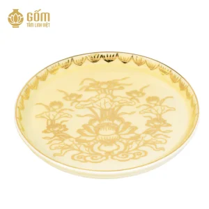 hình ảnh Đĩa trà thờ men ngọc trai vẽ vàng 24K chính hãng