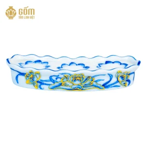 kỷ cong 3 chén men chàm kim vẽ vàng 24K