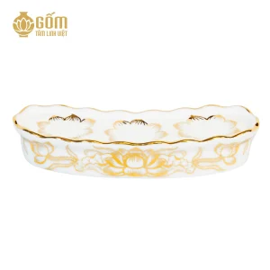 Kỷ cong lẻ 3 chén men bạch ngọc vẽ vàng 24K