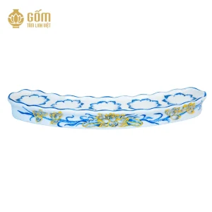 Kỷ cong lẻ 5 chén men chàm kim vẽ vàng 24K