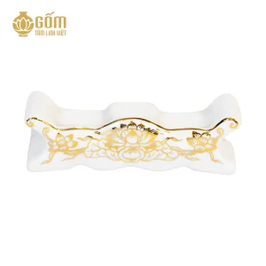 hình ảnh kỷ ngai lẻ 3 chén men bạch ngọc vẽ vàng 24K