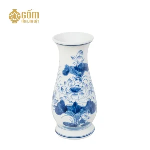 Lọ hoa thờ men lam Bát Tràng họa tiết hoa sen