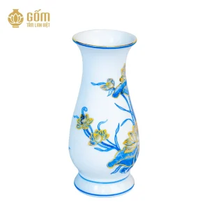 mặt bên Lọ huệ men chàm kim vẽ vàng 24K