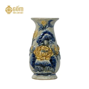 Lọ huệ men rạn Bát Tràng họa tiết hoa sen