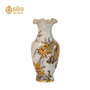 Hình ảnh Lọ lượn thờ men rạn vẽ vàng họa tiết rồng đắp nổi