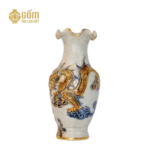 Hình ảnh Lọ lượn thờ men rạn vẽ vàng họa tiết rồng đắp nổi