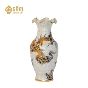 Hình ảnh Lọ lượn thờ men rạn vẽ vàng họa tiết rồng đắp nổi