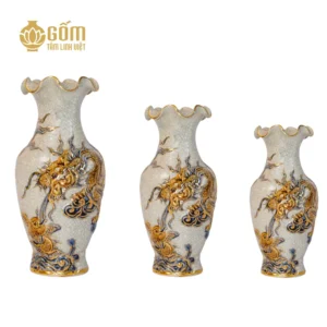 Hình ảnh Lọ lượn thờ men rạn vẽ vàng họa tiết rồng đắp nổi