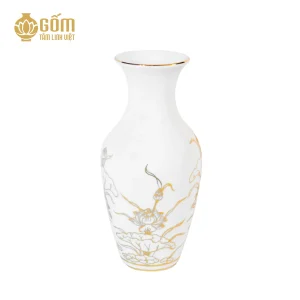 mặt sau của Lục bình thờ men bạch ngọc vẽ vàng 24K