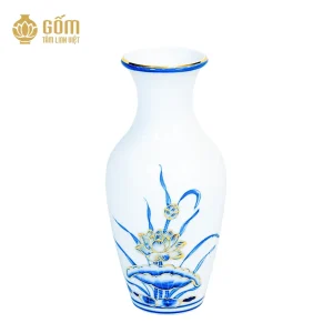 mặt sau lọ lục bình thờ men chàm kim vẽ vàng 24K