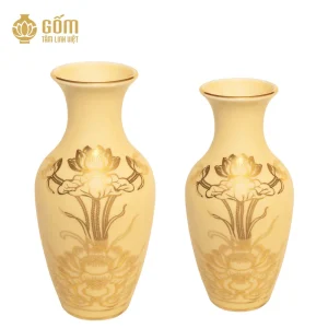 2 kích thước của Lục bình thờ men ngọc trai vẽ vàng 24K