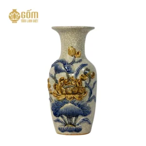 Lục bình thờ men rạn Bát Tràng họa tiết hoa sen