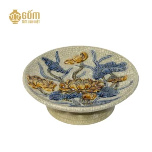 Mâm bồng men rạn Bát Tràng họa tiết hoa sen