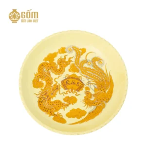 Mâm bồng men vàng tài lộc Bát Tràng