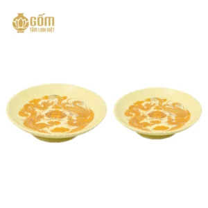 Mâm bồng men vàng tài lộc Bát Tràng