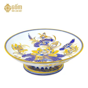 Hình ảnh Mâm bồng thờ men lam vẽ vàng