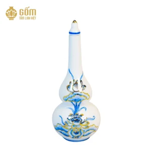 Nậm rượu thờ men chàm kim vẽ vàng 24K