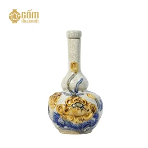 Nậm rượu thờ men rạn Bát Tràng họa tiết hoa sen