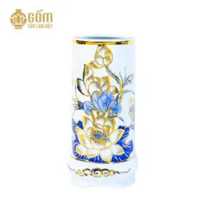 Hình ảnh Ống Hương Men Lam Vẽ Vàng Họa Tiết Hoa Sen