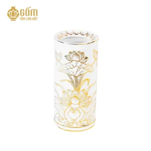 hình ảnh Ống hương thờ men bạch ngọc vẽ vàng 24K
