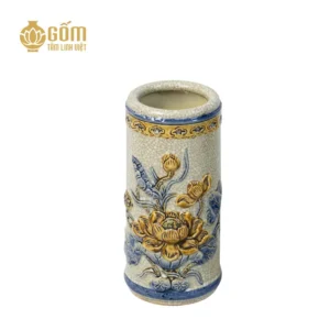 Ống hương thờ men rạn Bát Tràng họa tiết hoa sen