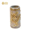 Hình ảnh Ống hương thờ men rạn vẽ vàng họa tiết rồng đắp nổi